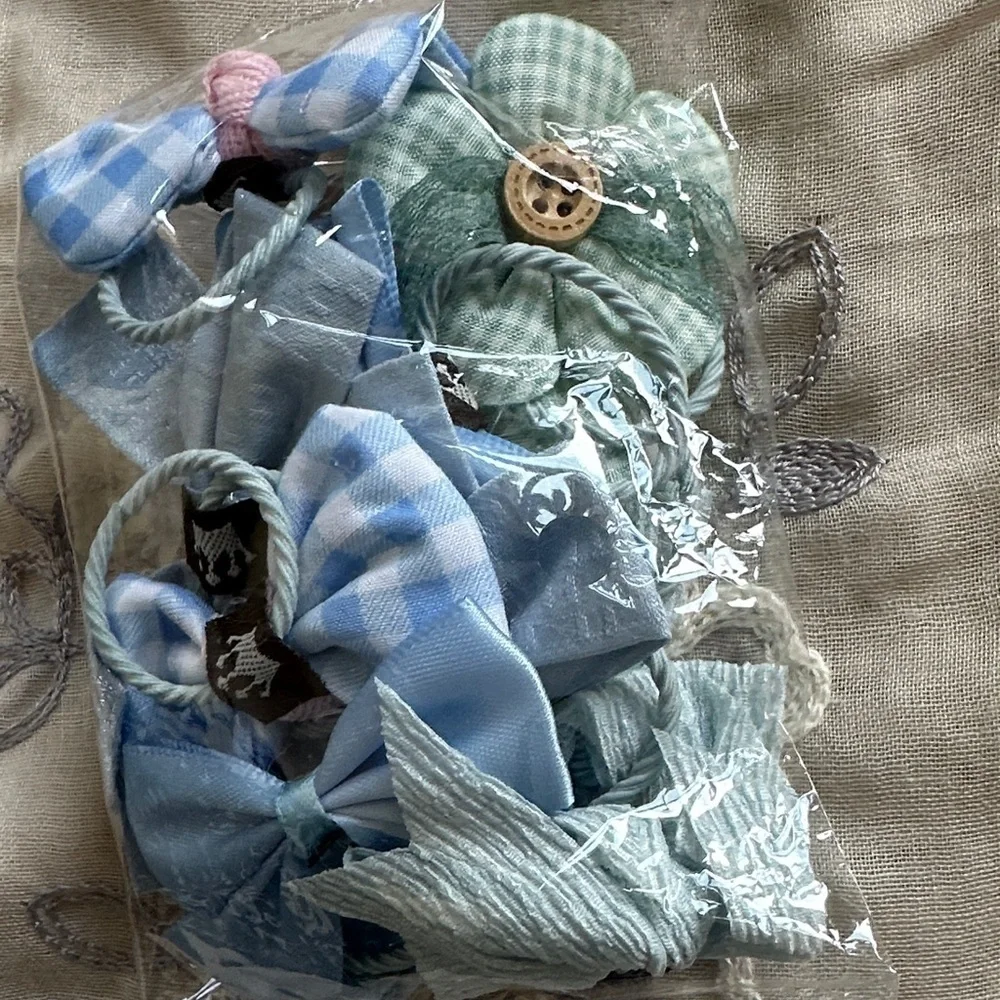 Blue and Pink and Green Checkered Hair Bows for Kids -set of 10